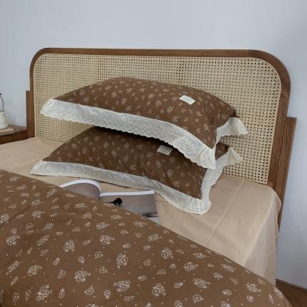 91家纺网 家纺一手货源 找家纺 源启 2021新款复古花边双层纱全棉四件套纯棉素兮