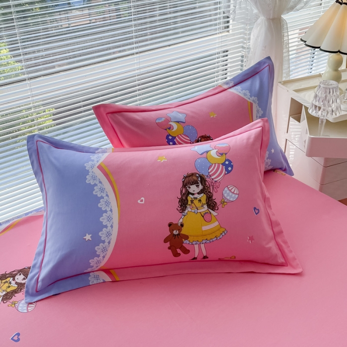 91家纺网 家纺一手货源 找家纺 金爱家 2023新款大版卡通磨毛四件套 糖果女孩-粉