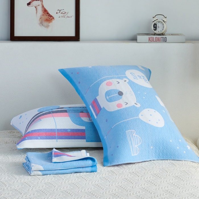 91家纺网 家纺一手货源 找家纺 朴尔 2022新款全棉加厚三层纱布枕巾 宝宝熊兰（52*78）