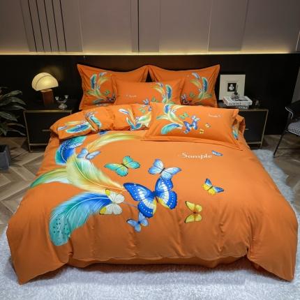 91家纺网 家纺一手货源 找家纺 金爱家2023新款大版磨毛四件套花卉系列 鲜香花谷-桔