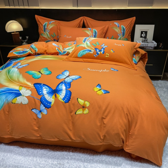 91家纺网 家纺一手货源 找家纺 金爱家2023新款大版磨毛四件套花卉系列 鲜香花谷-桔