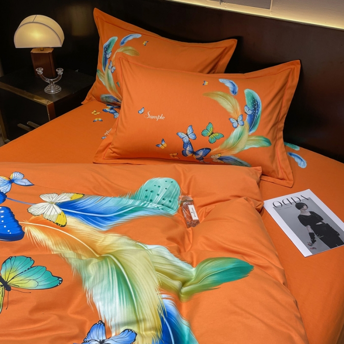 91家纺网 家纺一手货源 找家纺 金爱家2023新款大版磨毛四件套花卉系列 鲜香花谷-桔