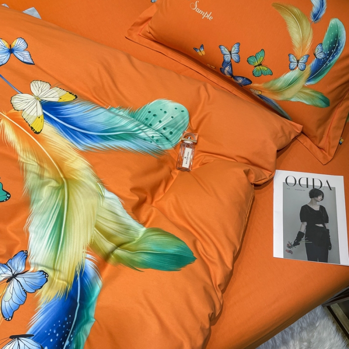 91家纺网 家纺一手货源 找家纺 金爱家2023新款大版磨毛四件套花卉系列 鲜香花谷-桔