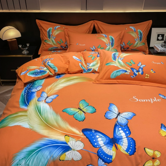 91家纺网 家纺一手货源 找家纺 金爱家2023新款大版磨毛四件套花卉系列 鲜香花谷-桔