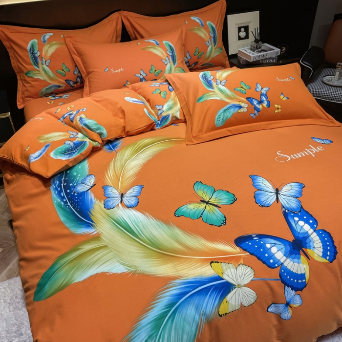 91家纺网 家纺一手货源 找家纺 金爱家2023新款大版磨毛四件套花卉系列 鲜香花谷-桔