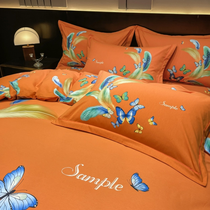 91家纺网 家纺一手货源 找家纺 金爱家2023新款大版磨毛四件套花卉系列 鲜香花谷-桔