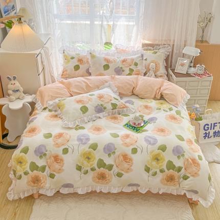 蓝邻家纺 2023新品13372裙边印花全棉四件套若兰