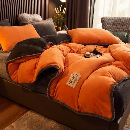 闲鱼家纺 2025款高克重欧式包边牛奶绒四件套-爱玛橙