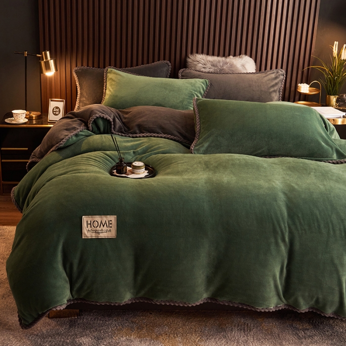 91家纺网 家纺一手货源 找家纺 闲鱼家纺 2025款高克重欧式包边牛奶绒单被套-墨绿