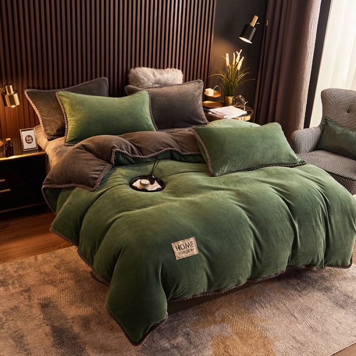 91家纺网 家纺一手货源 找家纺 闲鱼家纺 2025款高克重欧式包边牛奶绒单被套-墨绿