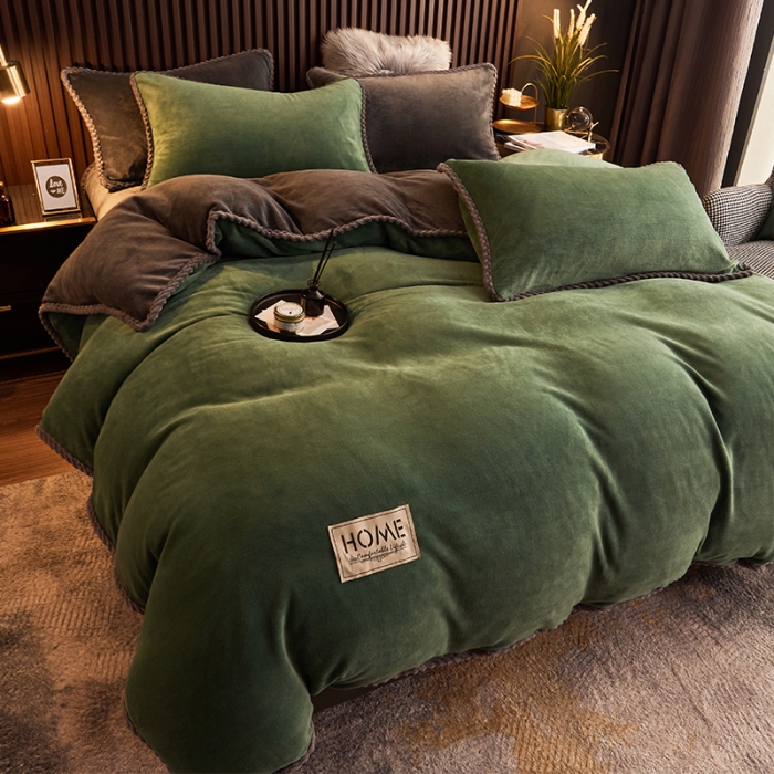 91家纺网 家纺一手货源 找家纺 闲鱼家纺 2025款高克重欧式包边牛奶绒单被套-墨绿