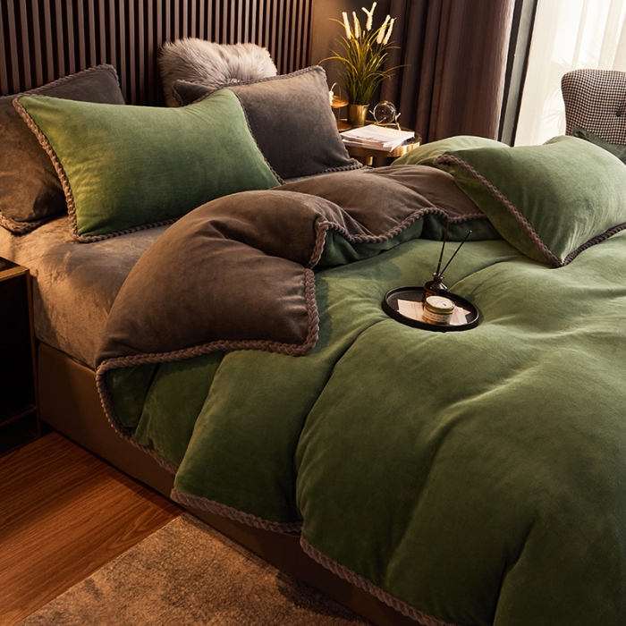 91家纺网 家纺一手货源 找家纺 闲鱼家纺 2025款高克重欧式包边牛奶绒单被套-墨绿