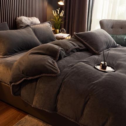 闲鱼家纺 2025款高克重欧式包边牛奶绒单被套-深灰