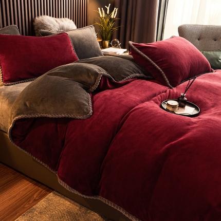闲鱼家纺 2025款高克重欧式包边牛奶绒单被套-深酒红
