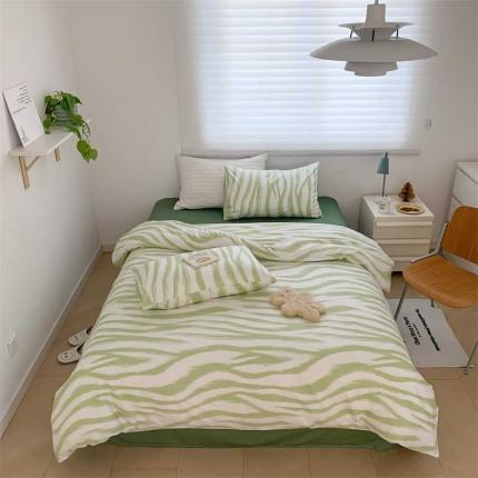 91家纺网 家纺一手货源 找家纺 金丝鸟 2022新款秋冬全棉印花系列四件套 绿斑马