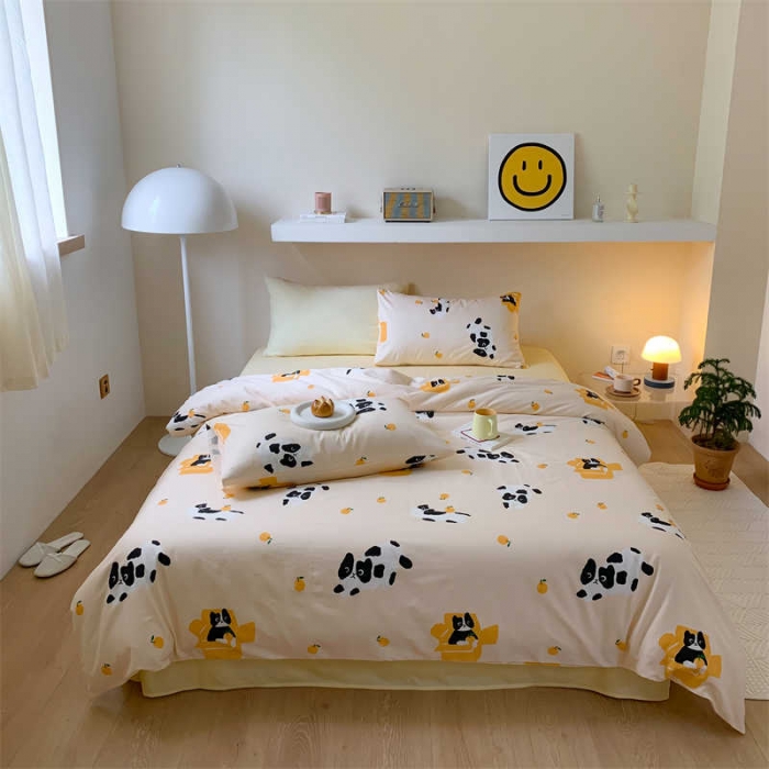 91家纺网 家纺一手货源 找家纺 金丝鸟 2022新款秋冬全棉印花系列四件套 斑点喵