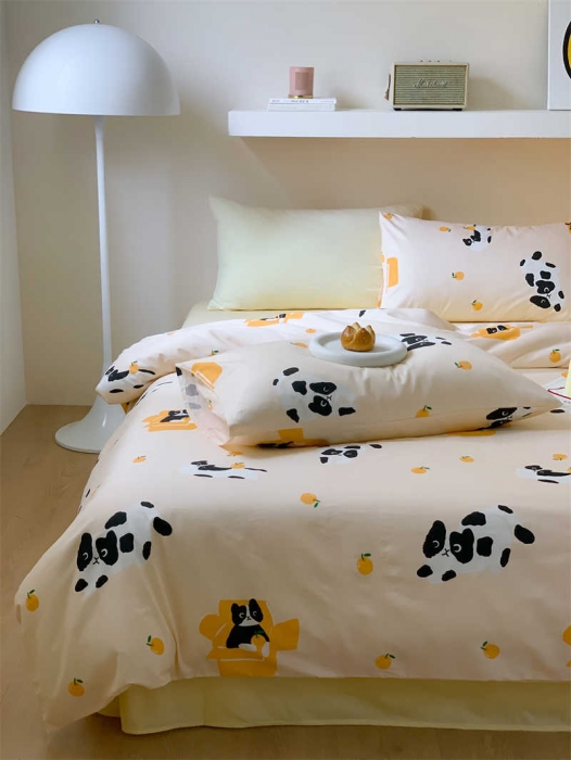 91家纺网 家纺一手货源 找家纺 金丝鸟 2022新款秋冬全棉印花系列四件套 斑点喵