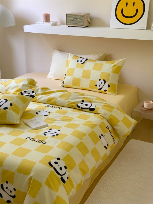 91家纺网 家纺一手货源 找家纺 金丝鸟 2022新款秋冬全棉印花系列四件套 宝宝熊黄