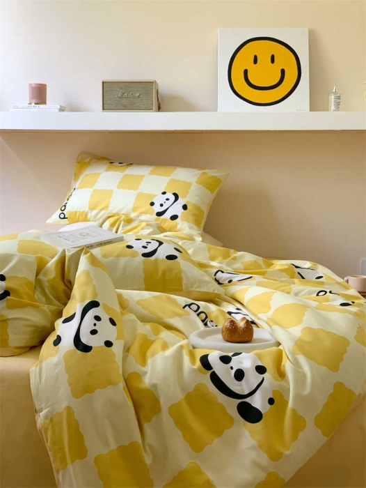 91家纺网 家纺一手货源 找家纺 金丝鸟 2022新款秋冬全棉印花系列四件套 宝宝熊黄