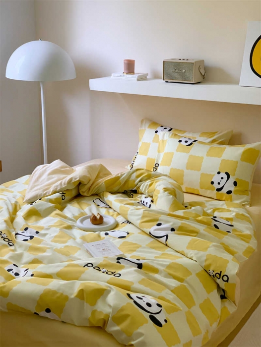 91家纺网 家纺一手货源 找家纺 金丝鸟 2022新款秋冬全棉印花系列四件套 宝宝熊黄