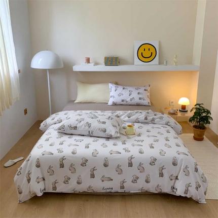 金丝鸟 2022新款秋冬全棉印花系列四件套 椰叶兔