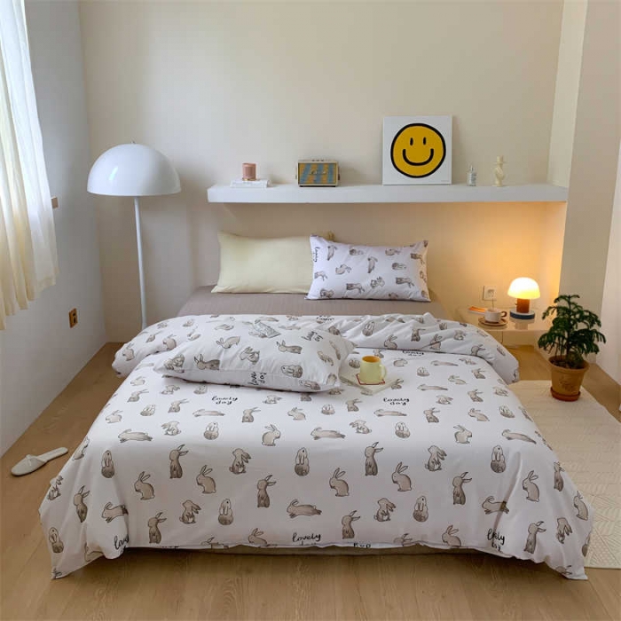 91家纺网 家纺一手货源 找家纺 金丝鸟 2022新款秋冬全棉印花系列四件套 椰叶兔