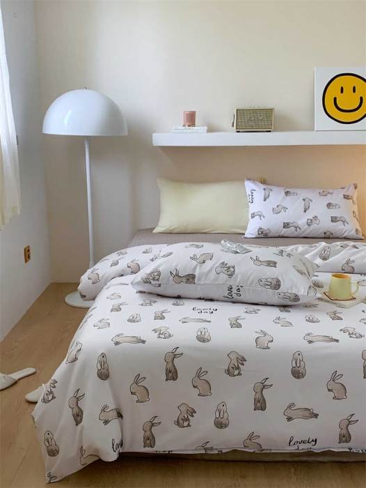 91家纺网 家纺一手货源 找家纺 金丝鸟 2022新款秋冬全棉印花系列四件套 椰叶兔