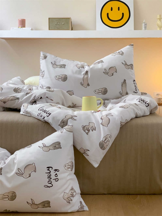 91家纺网 家纺一手货源 找家纺 金丝鸟 2022新款秋冬全棉印花系列四件套 椰叶兔