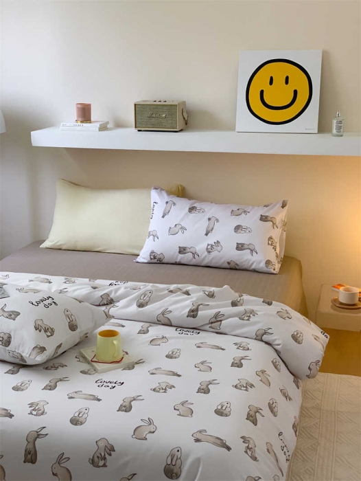 91家纺网 家纺一手货源 找家纺 金丝鸟 2022新款秋冬全棉印花系列四件套 椰叶兔