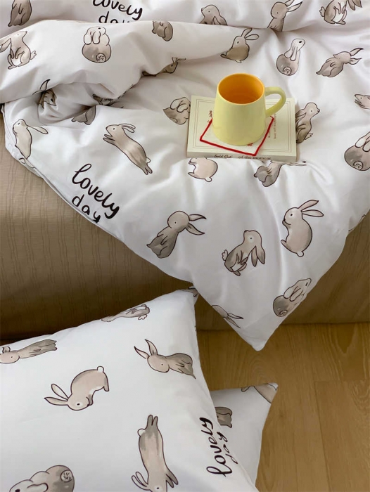 91家纺网 家纺一手货源 找家纺 金丝鸟 2022新款秋冬全棉印花系列四件套 椰叶兔