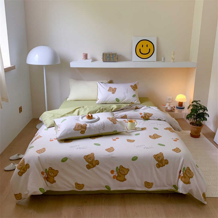 91家纺网 家纺一手货源 找家纺 金丝鸟 2022新款秋冬全棉印花系列四件套 樱花熊