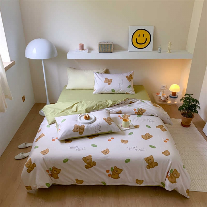 91家纺网 家纺一手货源 找家纺 金丝鸟 2022新款秋冬全棉印花系列四件套 樱花熊