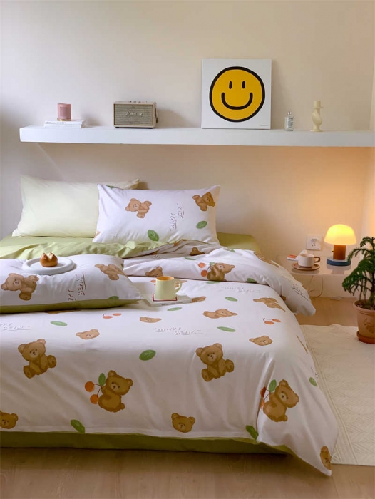 91家纺网 家纺一手货源 找家纺 金丝鸟 2022新款秋冬全棉印花系列四件套 樱花熊