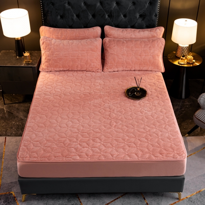 91家纺网 家纺一手货源 找家纺 凡客家居 2022新款加厚牛奶绒夹棉床笠 豆沙