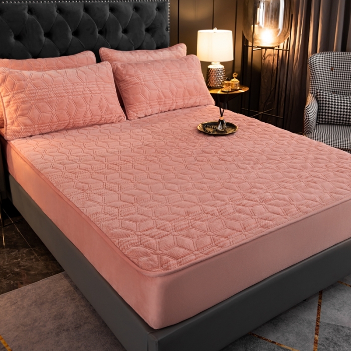 91家纺网 家纺一手货源 找家纺 凡客家居 2022新款加厚牛奶绒夹棉床笠 豆沙