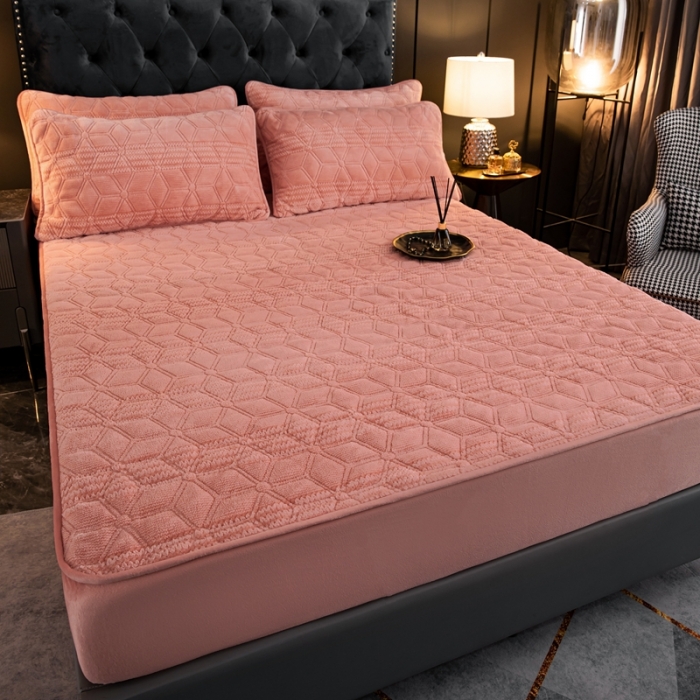 91家纺网 家纺一手货源 找家纺 凡客家居 2022新款加厚牛奶绒夹棉床笠 豆沙