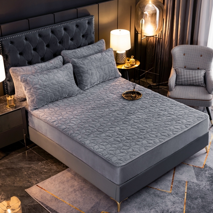 91家纺网 家纺一手货源 找家纺 凡客家居 2022新款加厚牛奶绒夹棉床笠 深灰