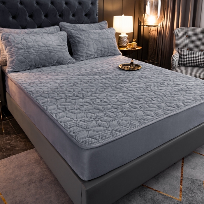 91家纺网 家纺一手货源 找家纺 凡客家居 2022新款加厚牛奶绒夹棉床笠 深灰