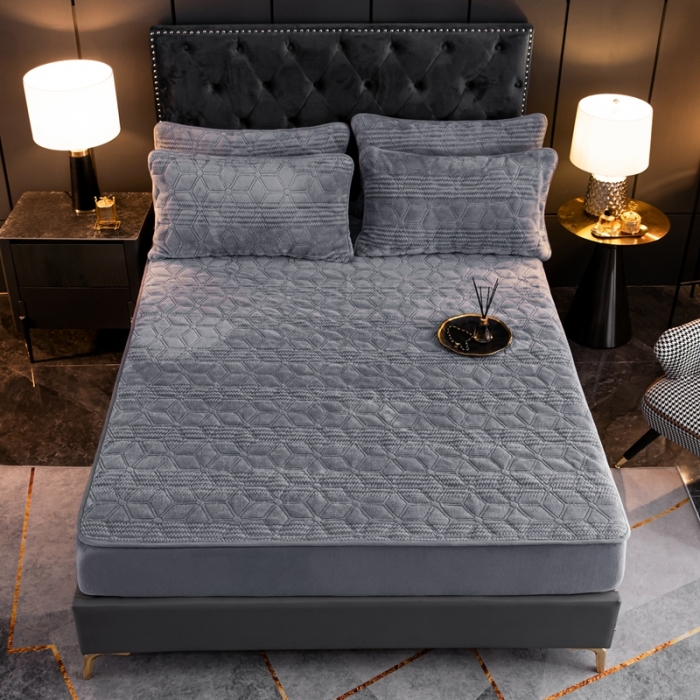 91家纺网 家纺一手货源 找家纺 凡客家居 2022新款加厚牛奶绒夹棉床笠 深灰