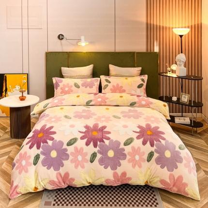 91家纺网 家纺一手货源 找家纺 凡客家居 2022新款牛奶绒印花系列四件套 诺拉