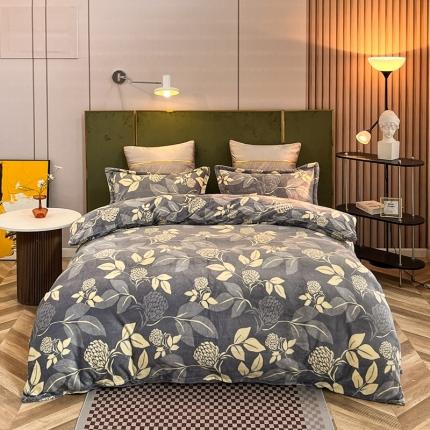 91家纺网 家纺一手货源 找家纺 凡客家居 2022新款牛奶绒印花系列四件套 秋意-蓝