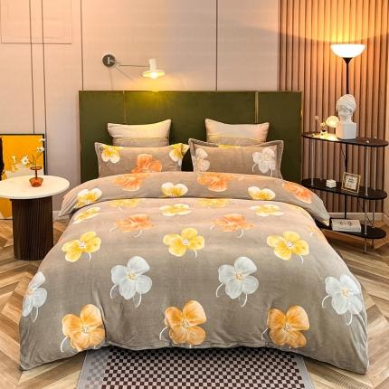 91家纺网 家纺一手货源 找家纺 凡客家居 2022新款牛奶绒印花系列四件套 追梦-咖