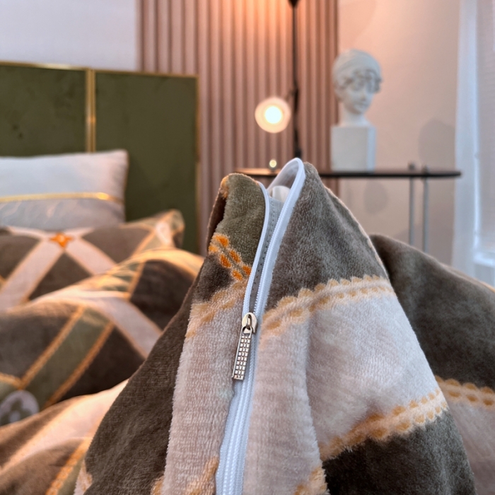 91家纺网 家纺一手货源 找家纺 凡客家居 2022新款牛奶绒印花系列四件套 爱丁堡-绿