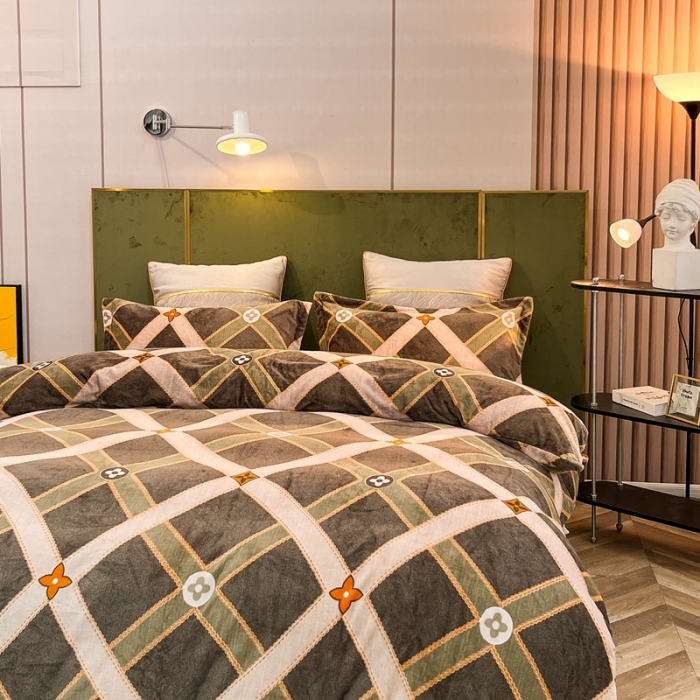 91家纺网 家纺一手货源 找家纺 凡客家居 2022新款牛奶绒印花系列四件套 爱丁堡-绿