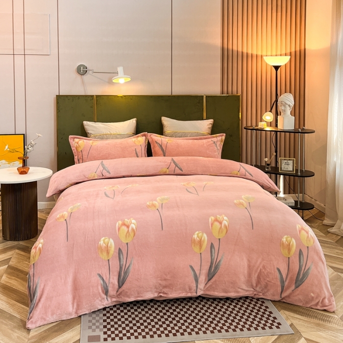 91家纺网 家纺一手货源 找家纺 凡客家居 2022新款牛奶绒印花系列四件套 相思-玉