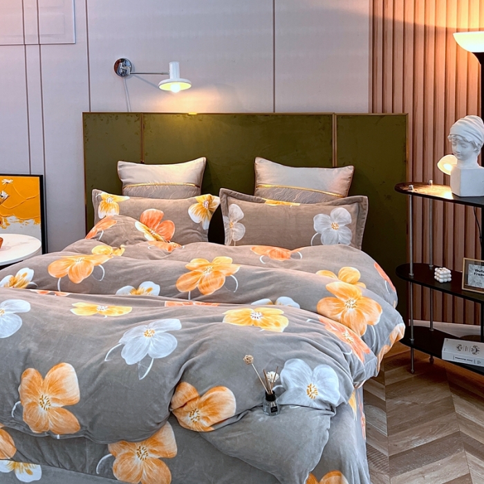 91家纺网 家纺一手货源 找家纺 凡客家居 2022新款牛奶绒印花系列四件套 追梦-咖