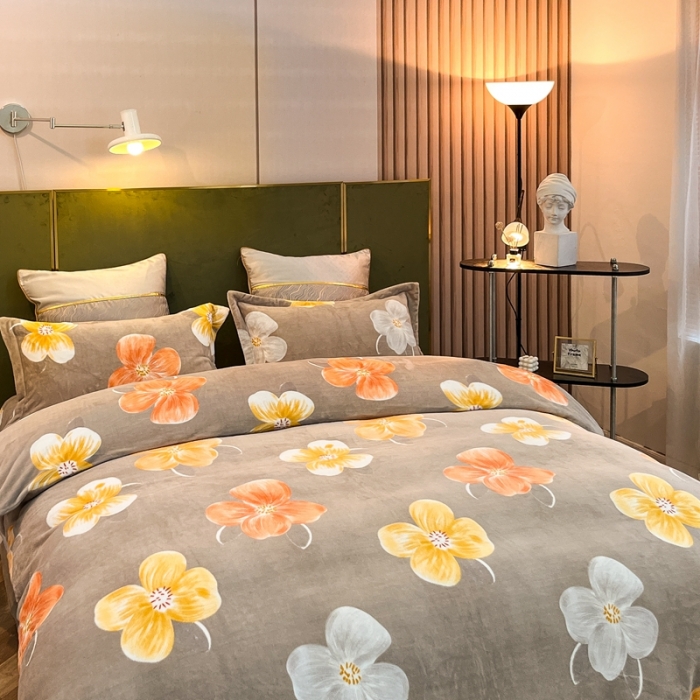 91家纺网 家纺一手货源 找家纺 凡客家居 2022新款牛奶绒印花系列四件套 追梦-咖