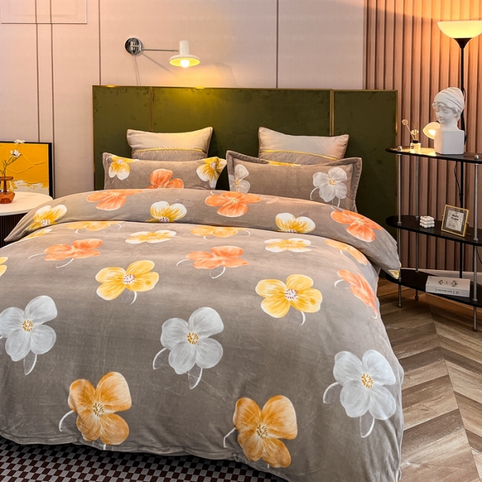 91家纺网 家纺一手货源 找家纺 凡客家居 2022新款牛奶绒印花系列四件套 追梦-咖