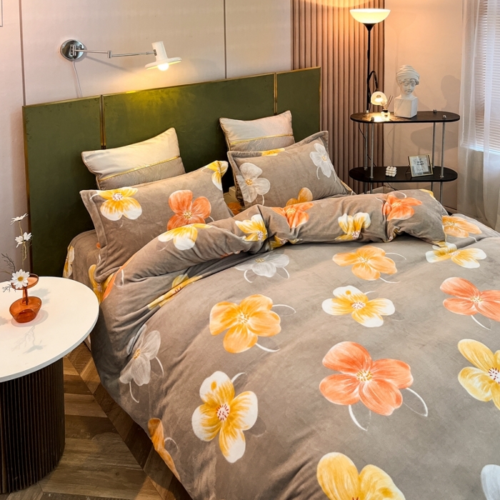 91家纺网 家纺一手货源 找家纺 凡客家居 2022新款牛奶绒印花系列四件套 追梦-咖