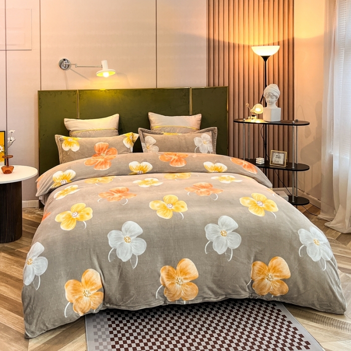 91家纺网 家纺一手货源 找家纺 凡客家居 2022新款牛奶绒印花系列四件套 追梦-咖